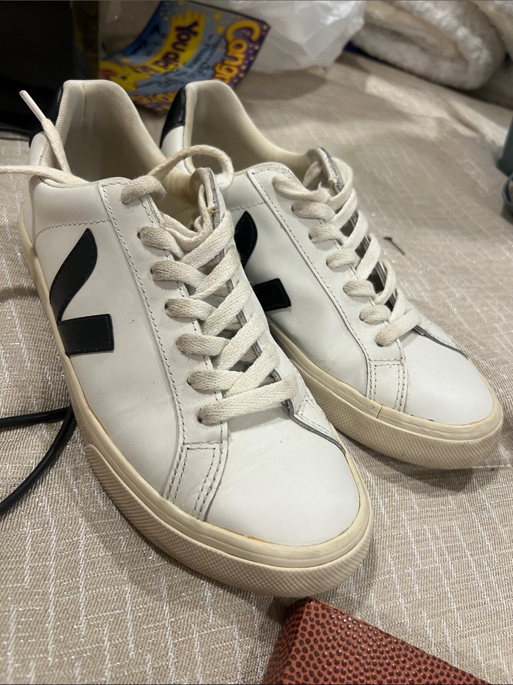 Veja White Leather Sneakers with Black V Accent